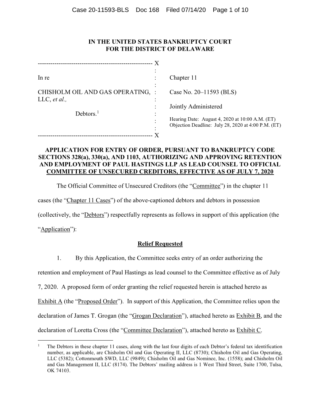 Case 20-11593-BLS Doc 168 Filed 07/14/20 Page 1 of 10