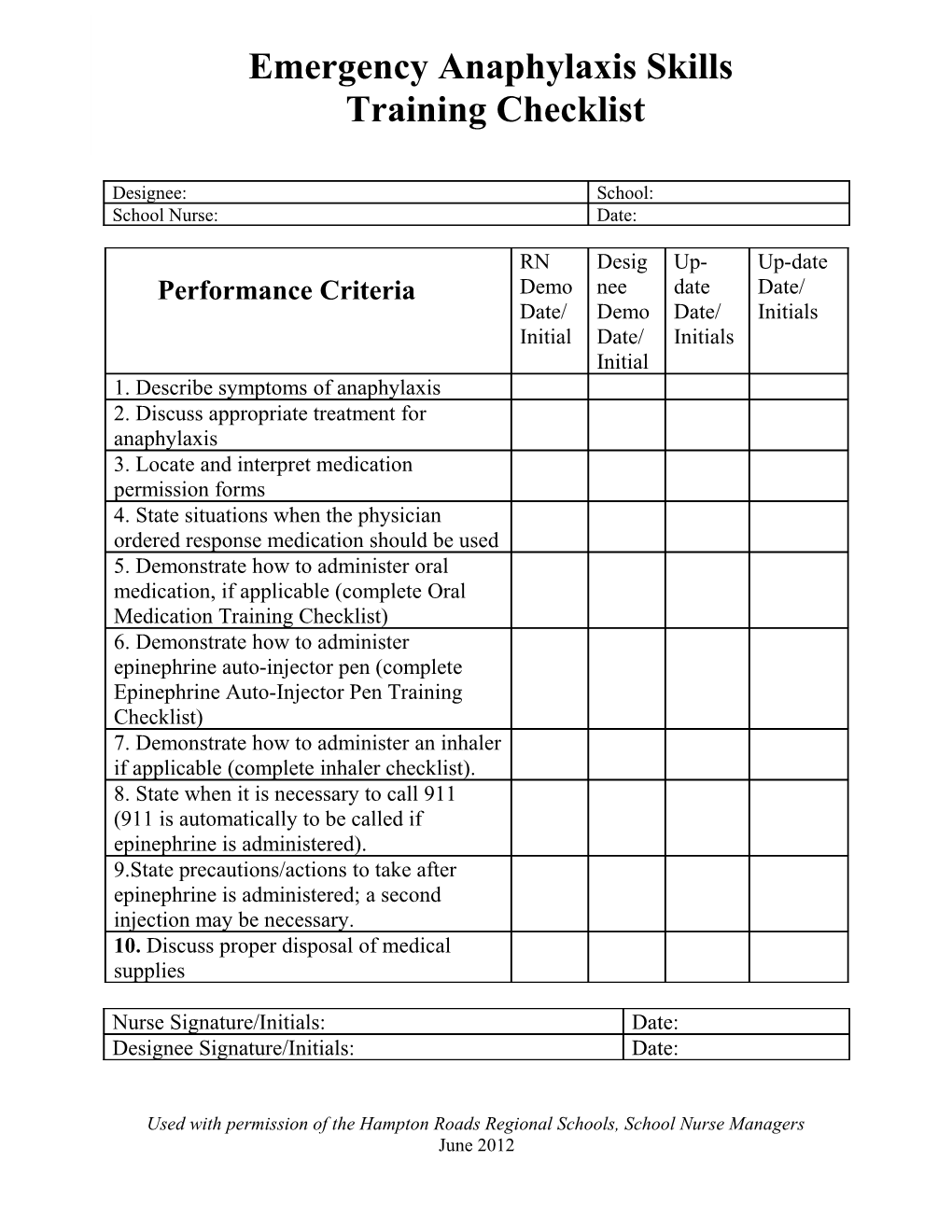 Medication Training Program Skills Checklist