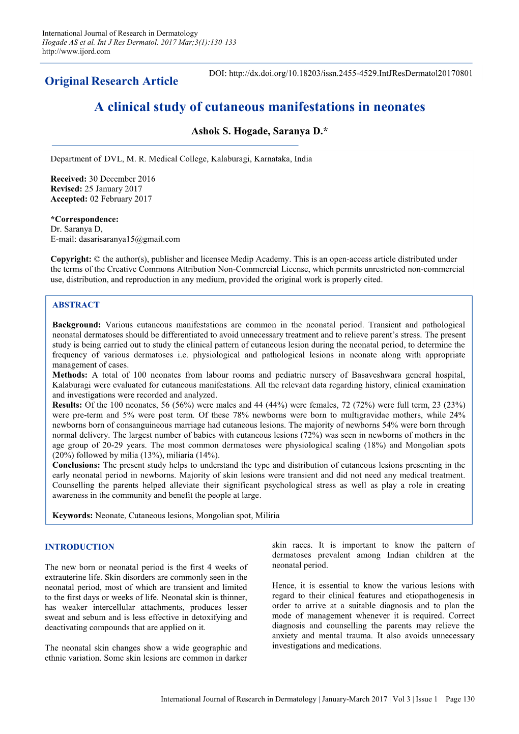 A Clinical Study of Cutaneous Manifestations in Neonates