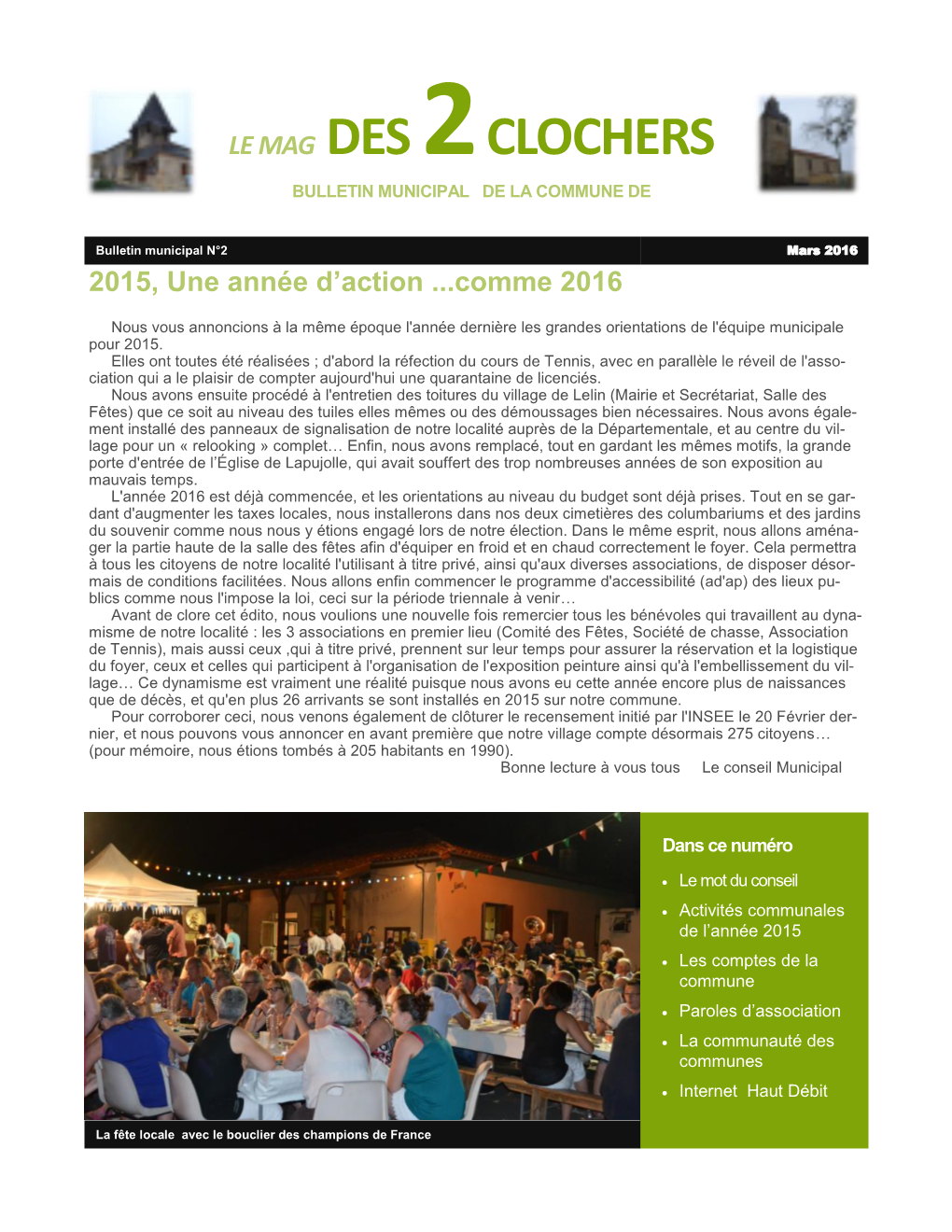 LE MAG DES 2CLOCHERS 2015, Une Année D