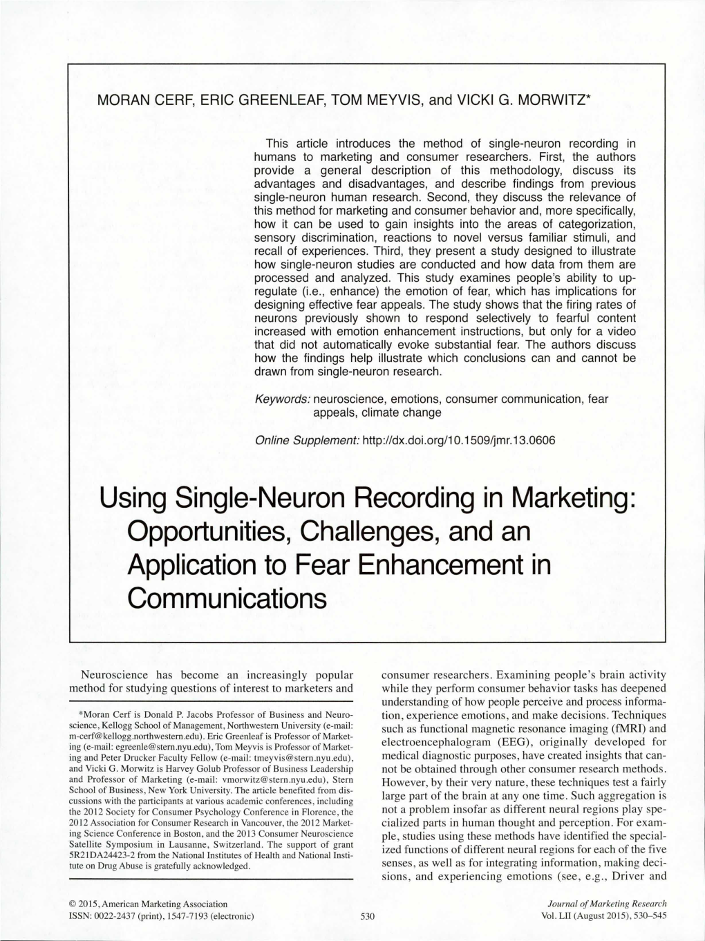 Using Single-Neuron Recording in Marketing: Opportunities, Challenges, and an Application to Fear Enhancement in Communications