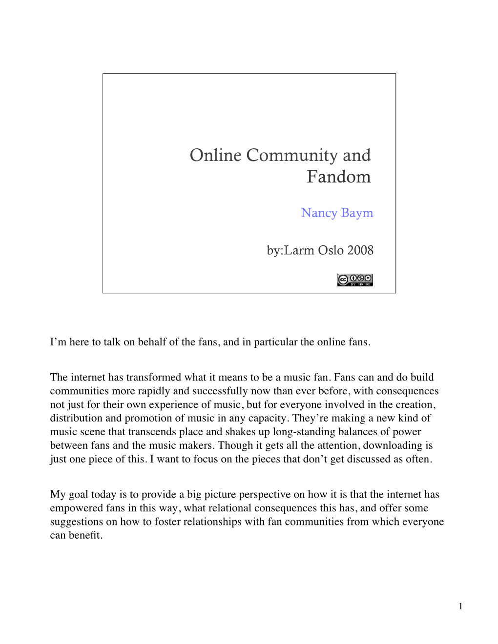 Online Community and Fandom