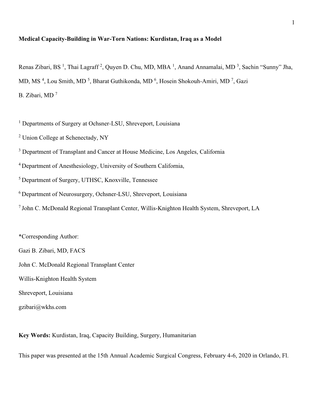 1 Medical Capacity-Building in War-Torn Nations: Kurdistan, Iraq