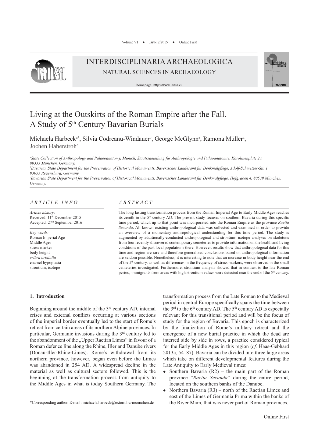 Living at the Outskirts of the Roman Empire After the Fall. a Study of 5Th Century Bavarian Burials