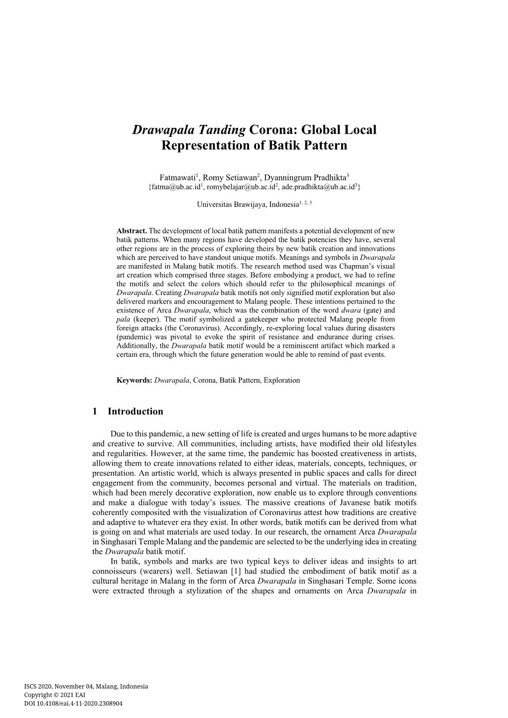 Drawapala Tanding Corona: Global Local Representation of Batik Pattern