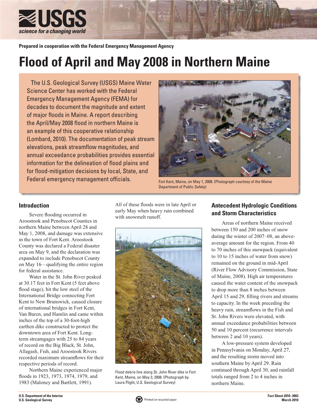 Flood of April and May 2008 in Northern Maine