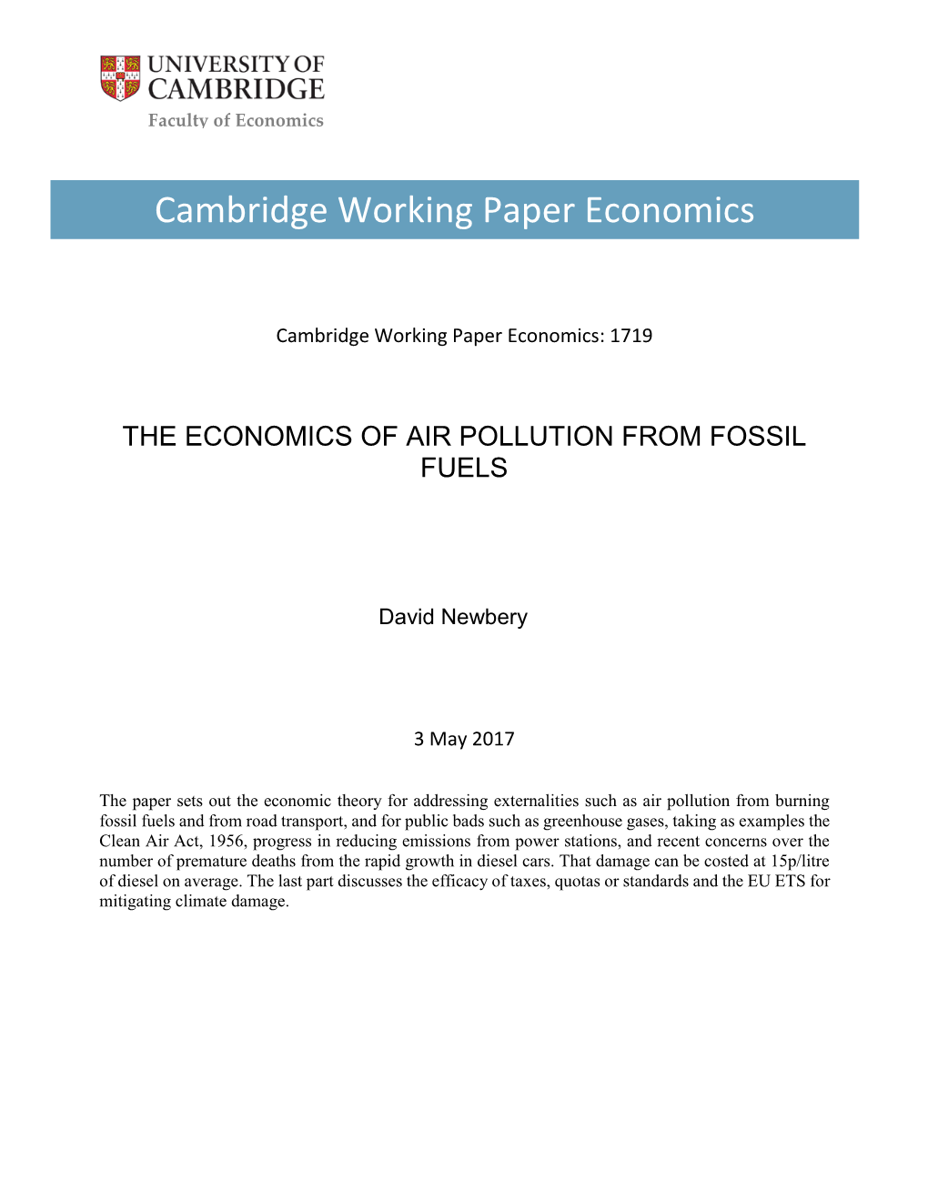 Cambridge Working Paper Economics