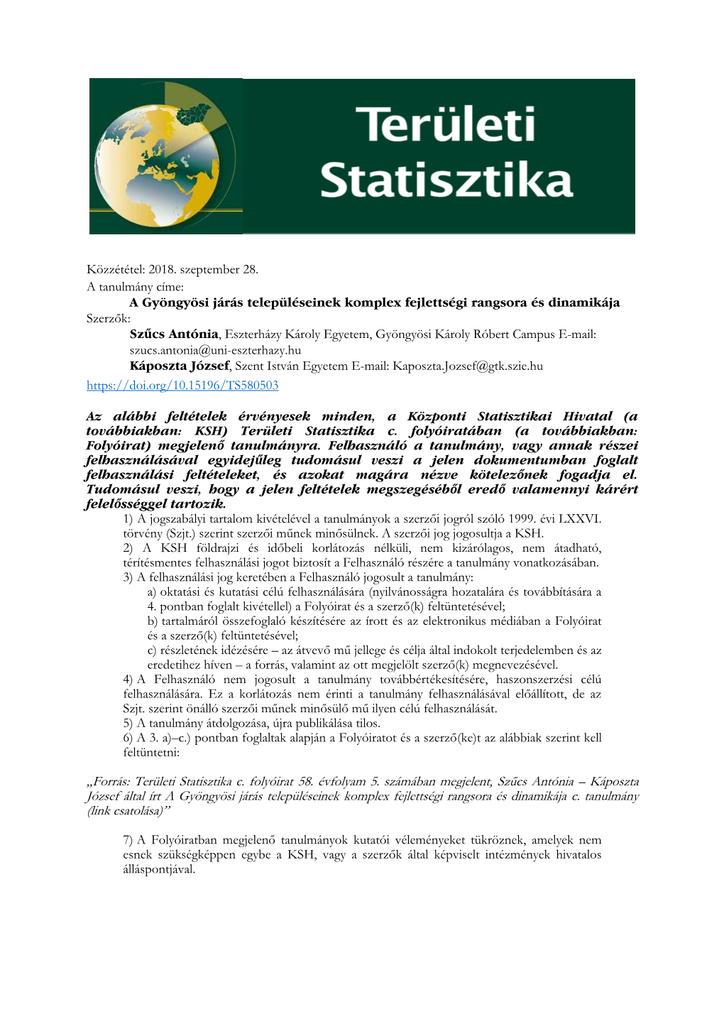 Területi Statisztika 2018/5