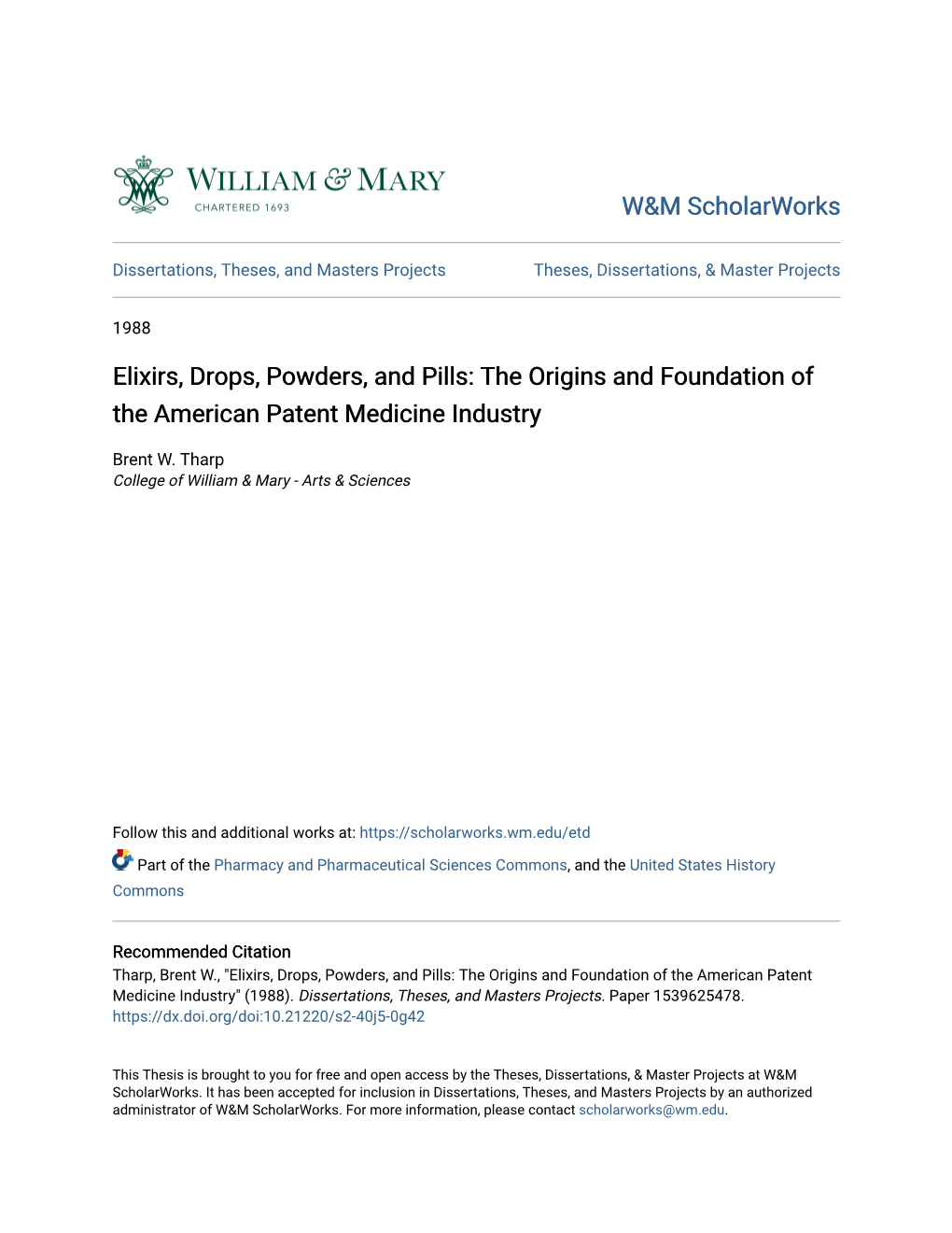 Elixirs, Drops, Powders, and Pills: the Origins and Foundation of the American Patent Medicine Industry