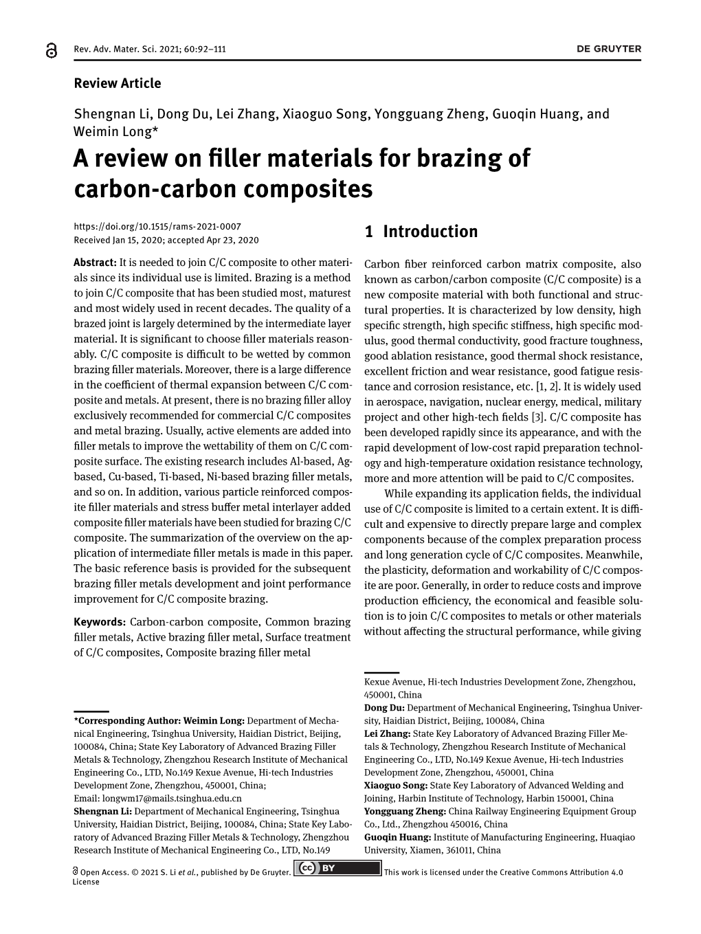 A Review on Filler Materials for Brazing of Carbon-Carbon Composites