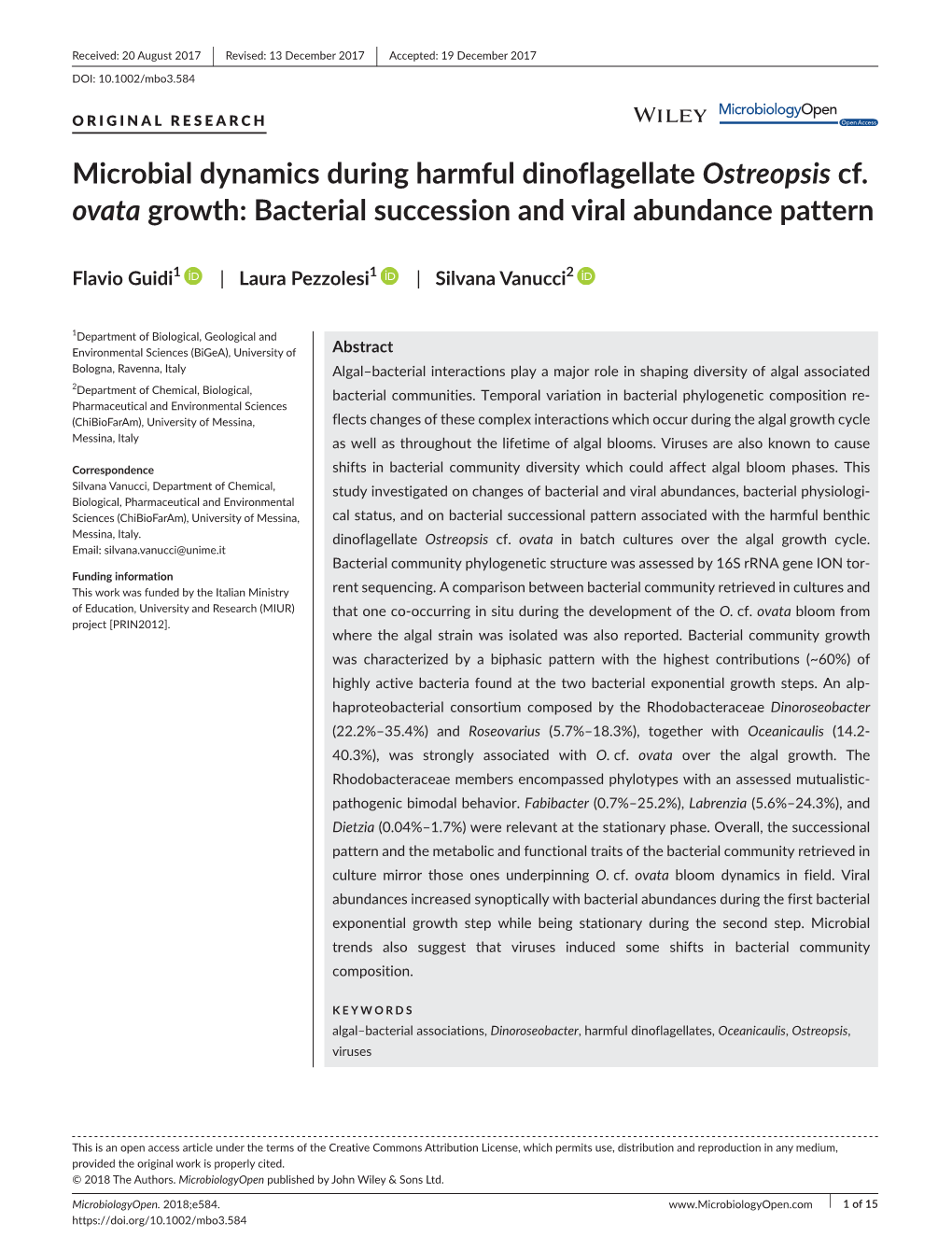 Microbial Dynamics During Harmful Dinoflagellate Ostreopsis Cf. Ovata Growth: Bacterial Succession and Viral Abundance Pattern