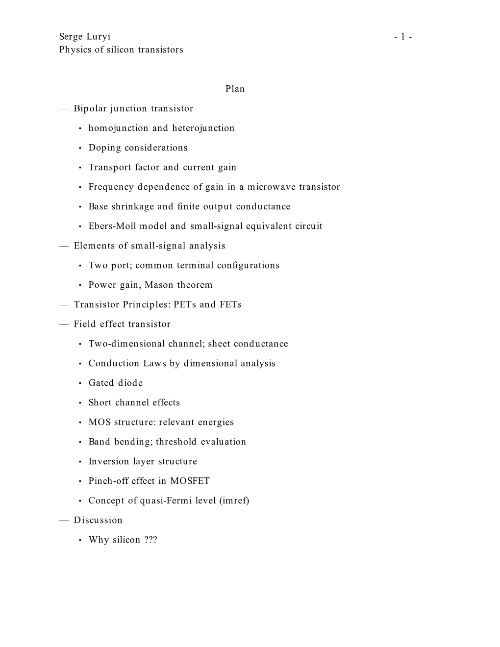 1- Luryi Serge Transistors Silicon of Physics Plan — Transistor Junction