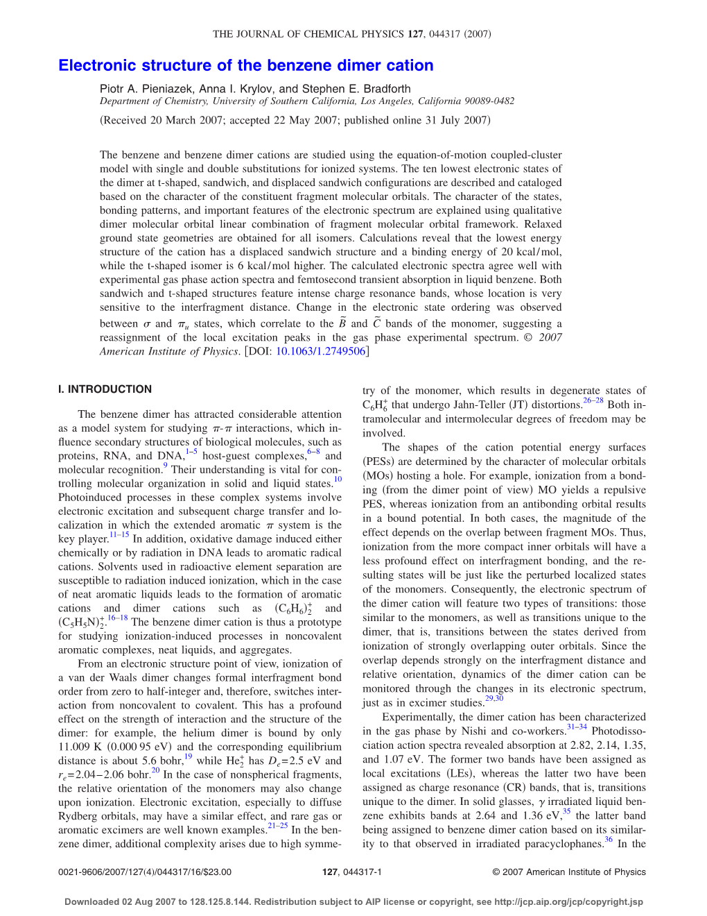 Electronic Structure of the Benzene Dimer Cation Piotr A