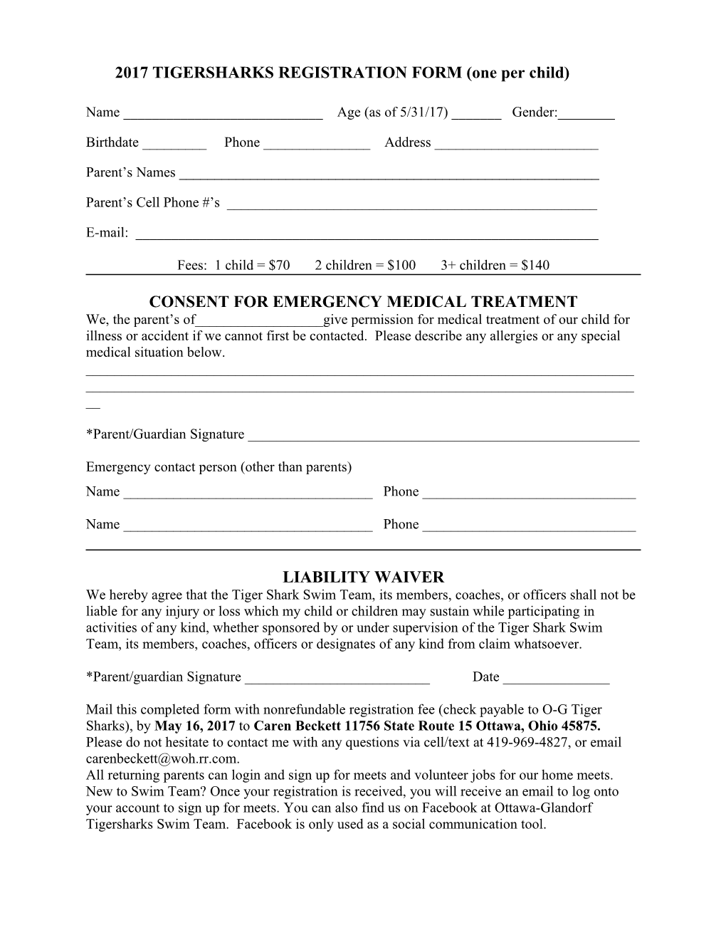 Registration Form 2007 0G Tiger Sharks