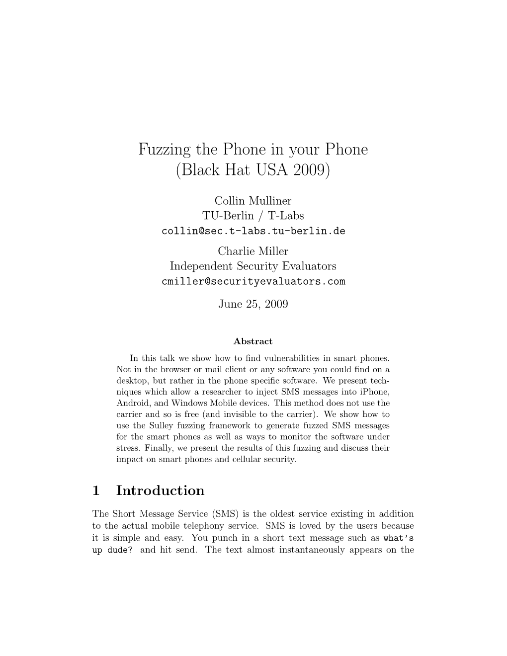 Fuzzing the Phone in Your Phone (Black Hat USA 2009)