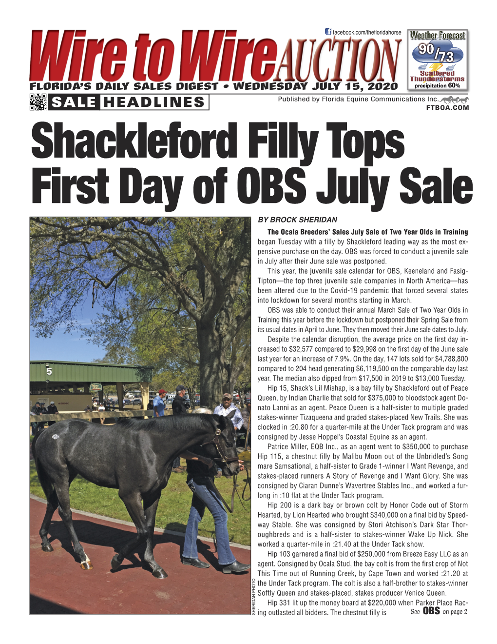 Shackleford Filly Tops First Day of OBS July Sale