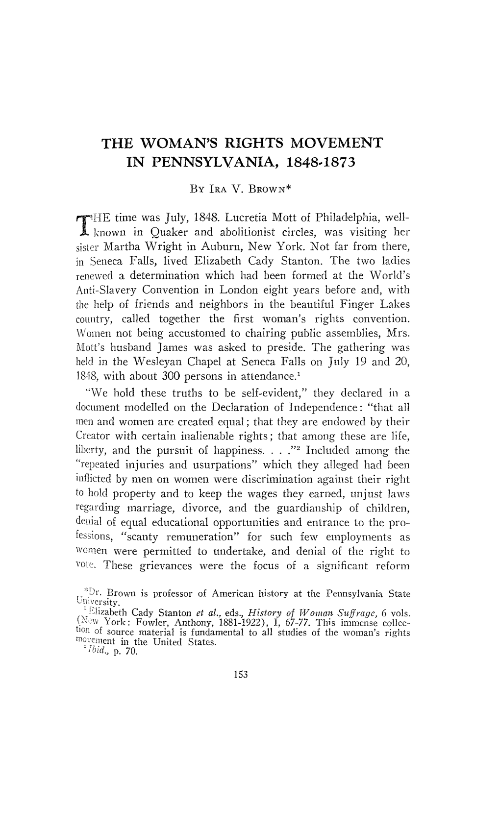 The Woman's Rights Movement in Pennsylvania, 1848-1873