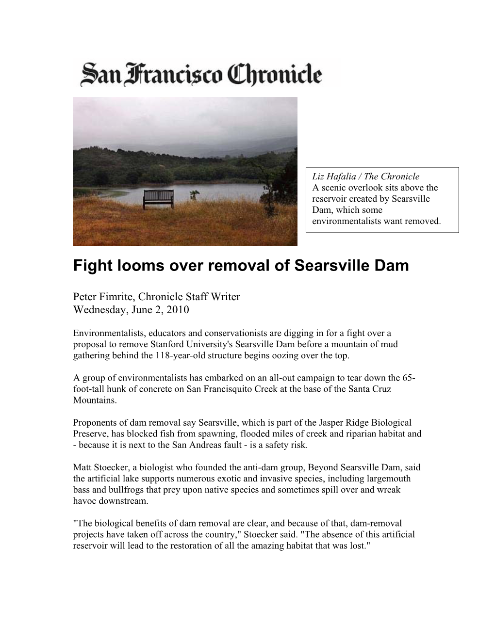 Fight Looms Over Removal of Searsville Dam