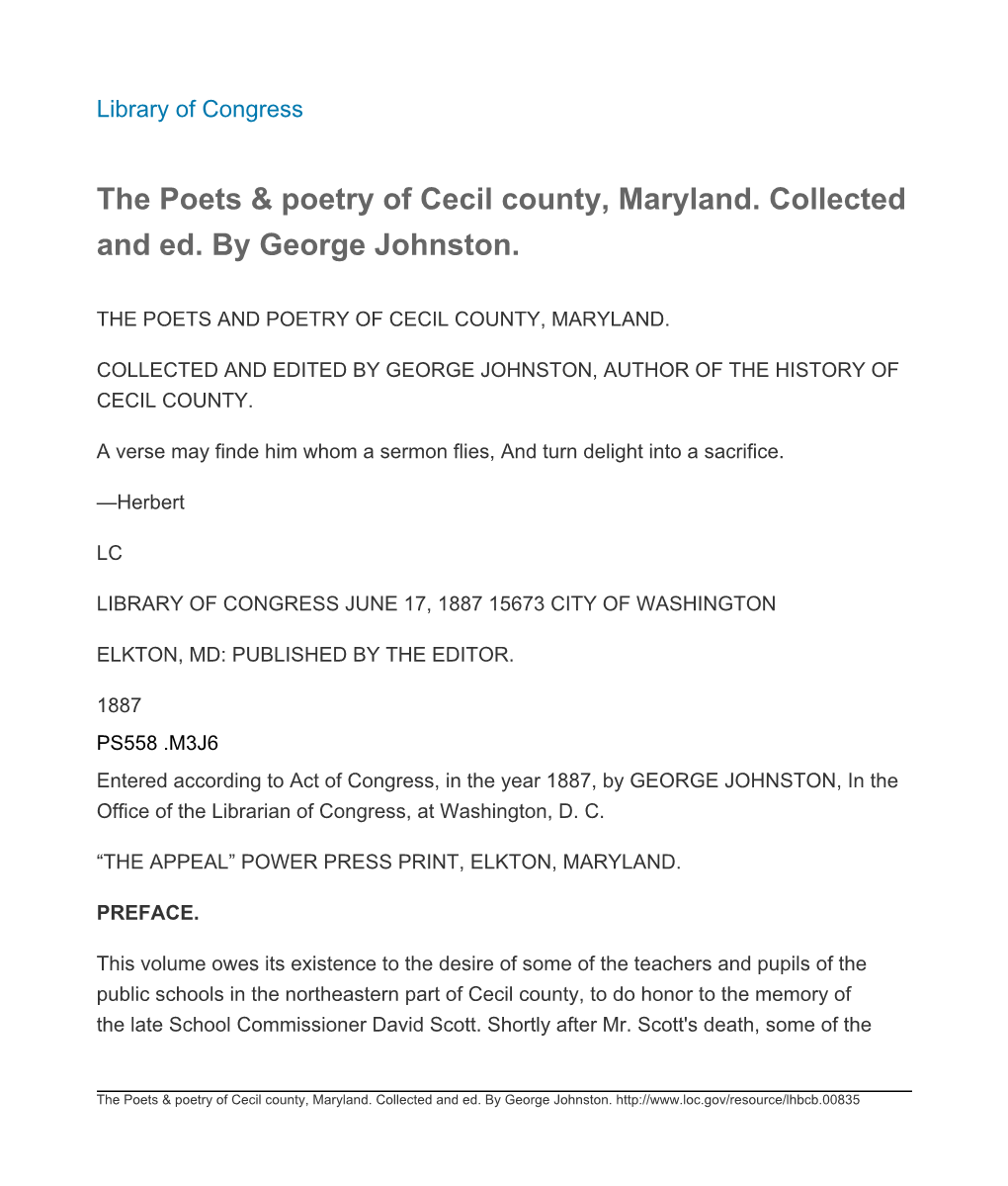 The Poets & Poetry of Cecil County, Maryland