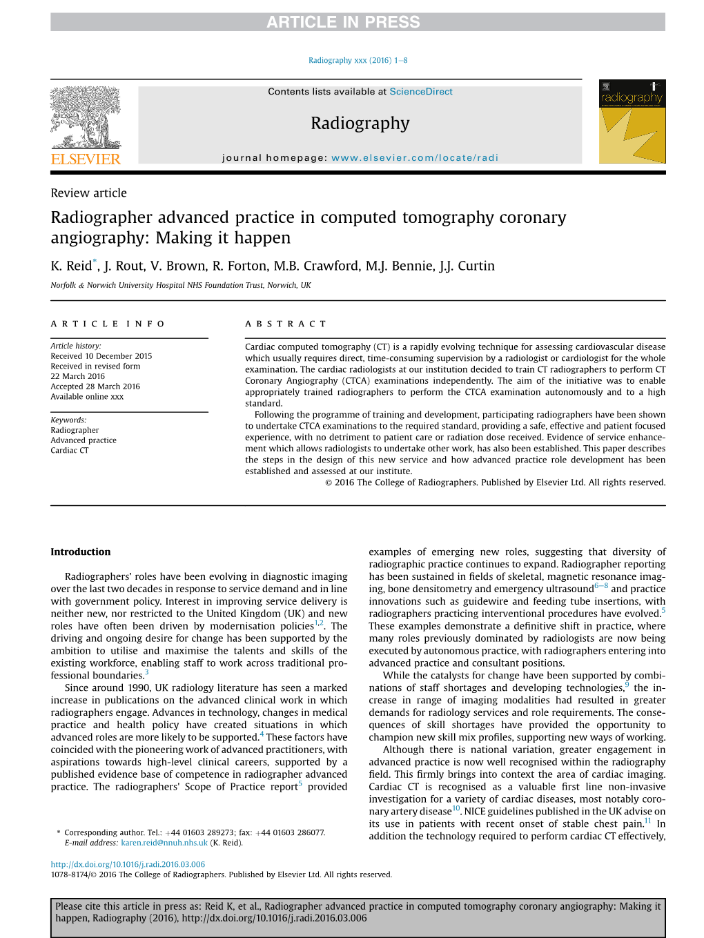 Radiographer Advanced Practice in Computed Tomography Coronary Angiography: Making It Happen