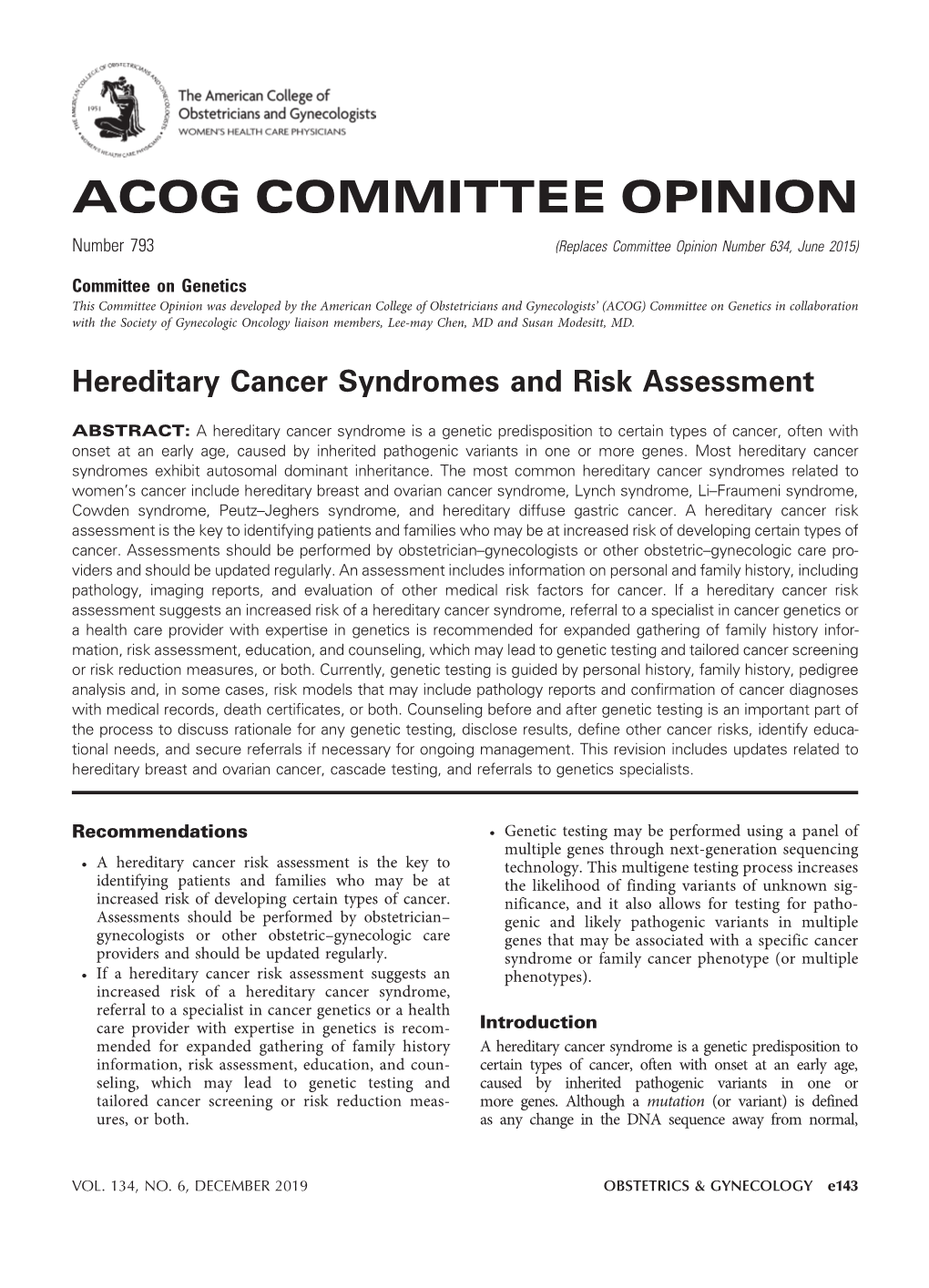 Hereditary Cancer Syndromes and Risk Assessment