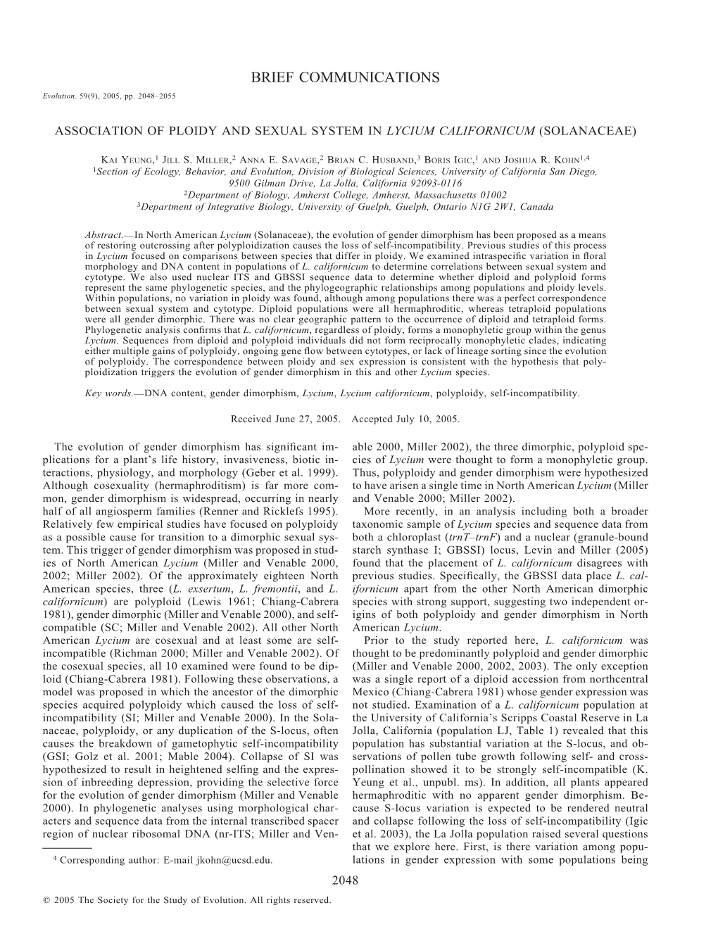 Association of Ploidy and Sexual System in Lycium Californicum (Solanaceae)
