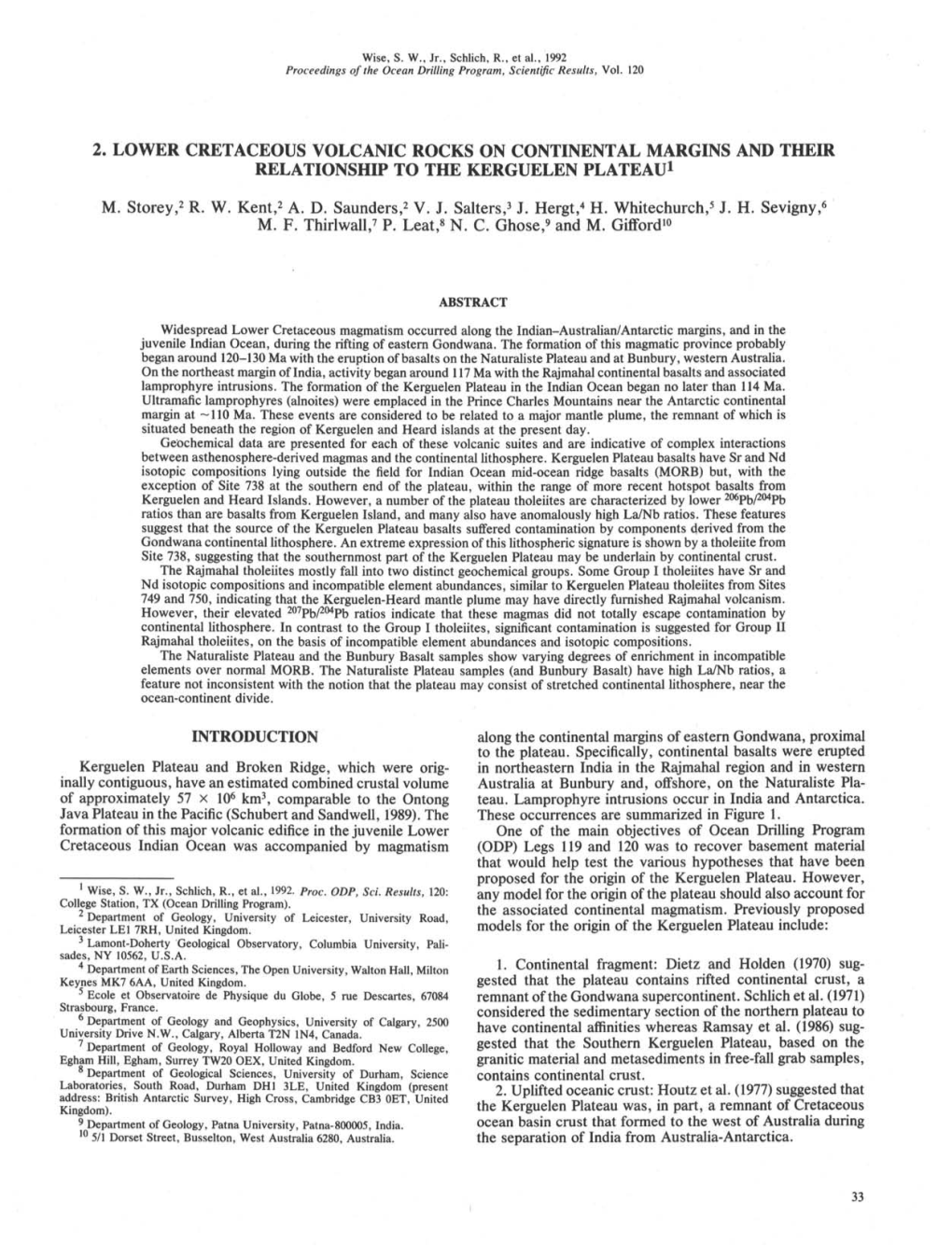 2. Lower Cretaceous Volcanic Rocks on Continental Margins and Their Relationship to the Kerguelen Plateau1