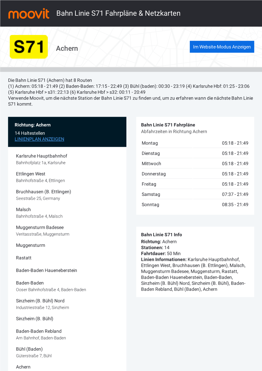 Bahn Linie S71 Fahrpläne & Netzkarten