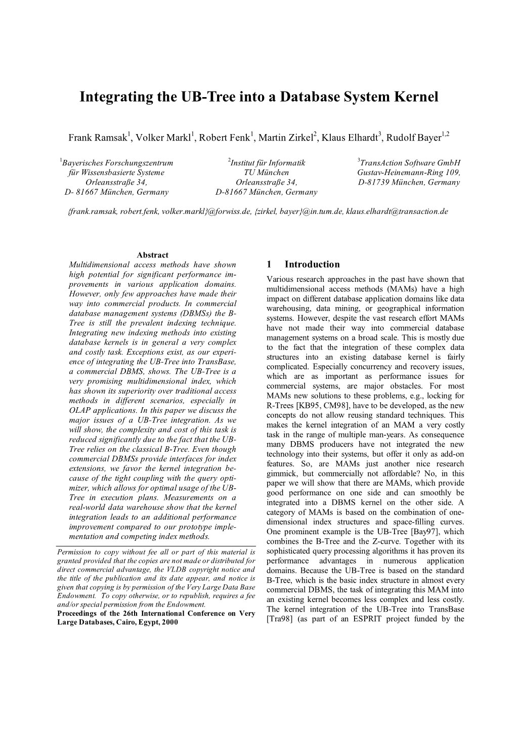 Integrating the UB-Tree Into a Database System Kernel