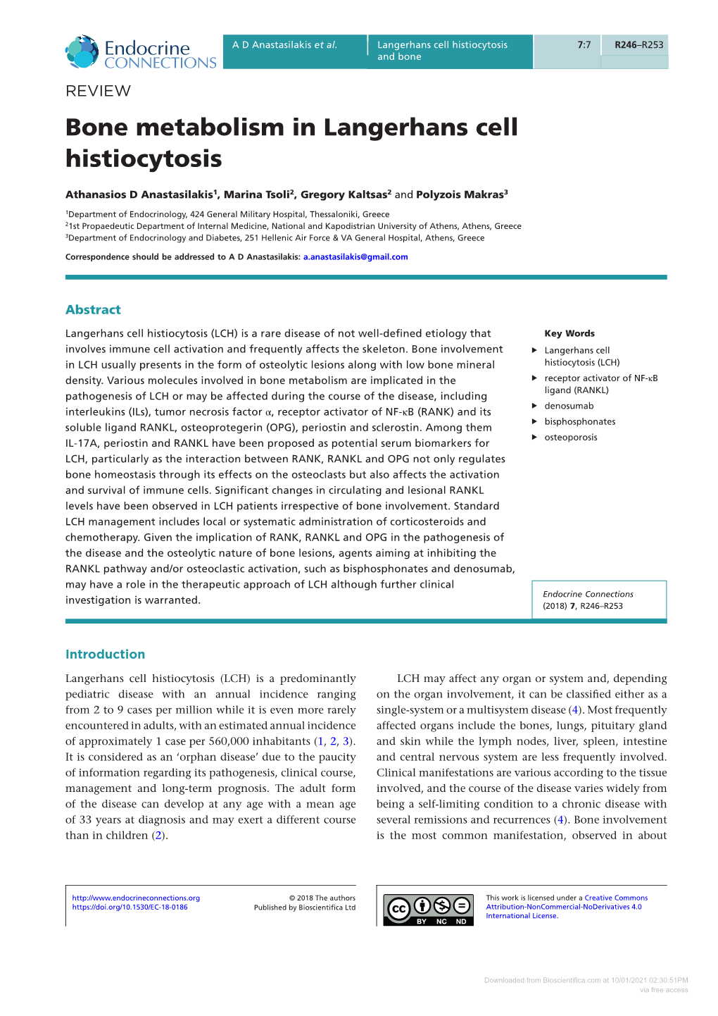 Bone Metabolism in Langerhans Cell Histiocytosis