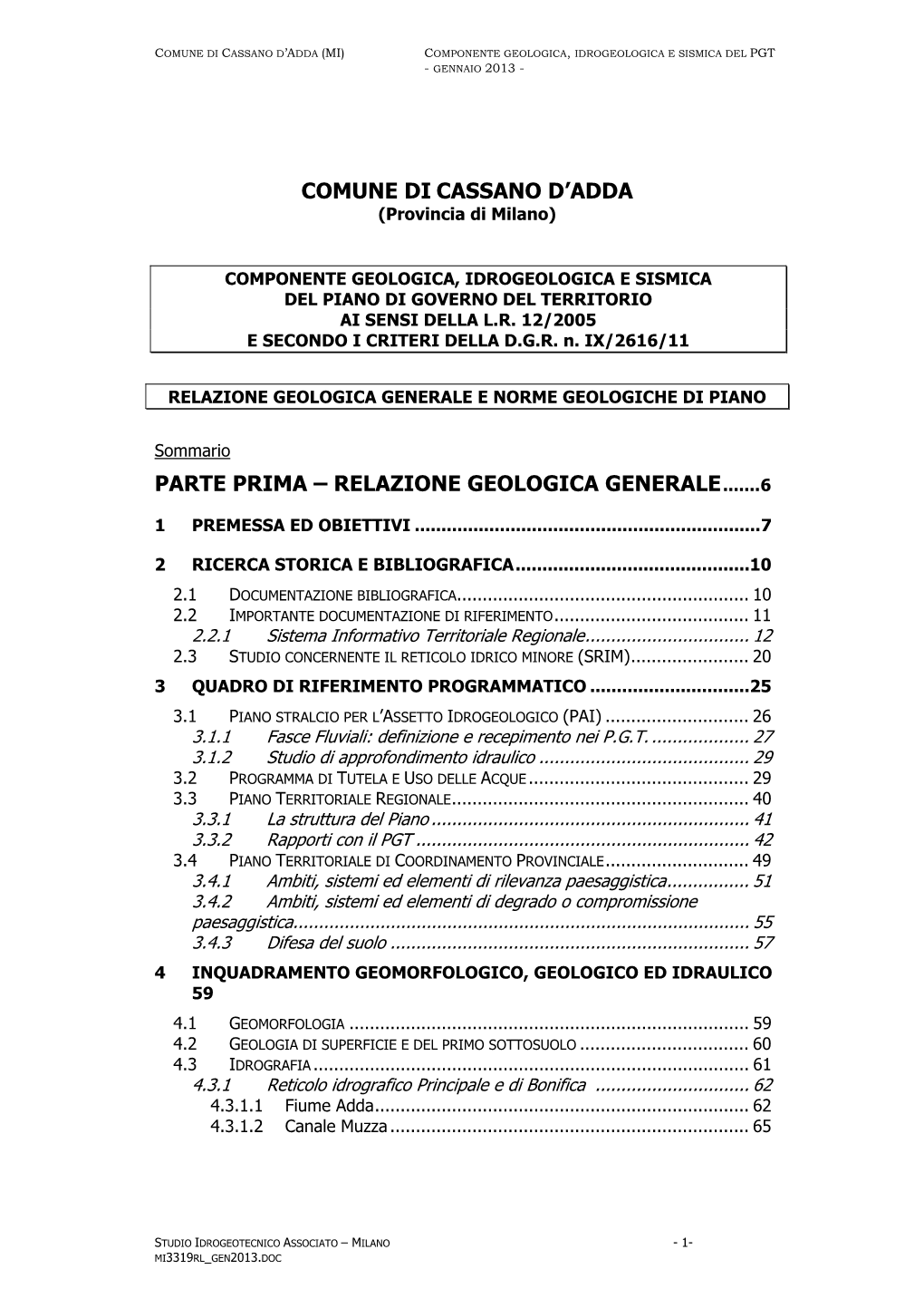 Relazione Geologica Generale E Norme Geologiche Di Piano