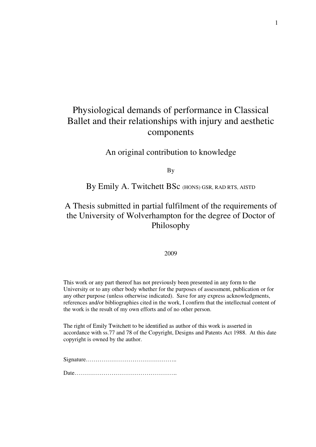 Physiological Demands of Performance in Classical Ballet and Their Relationships with Injury and Aesthetic Components