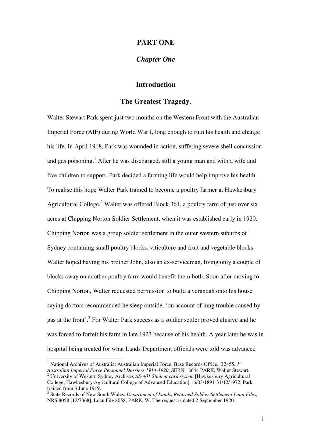 PART ONE Chapter One Introduction the Greatest Tragedy