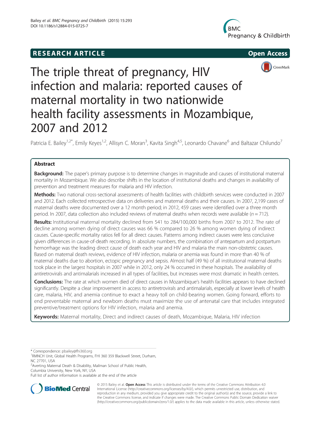 The Triple Threat of Pregnancy, HIV Infection and Malaria: Reported