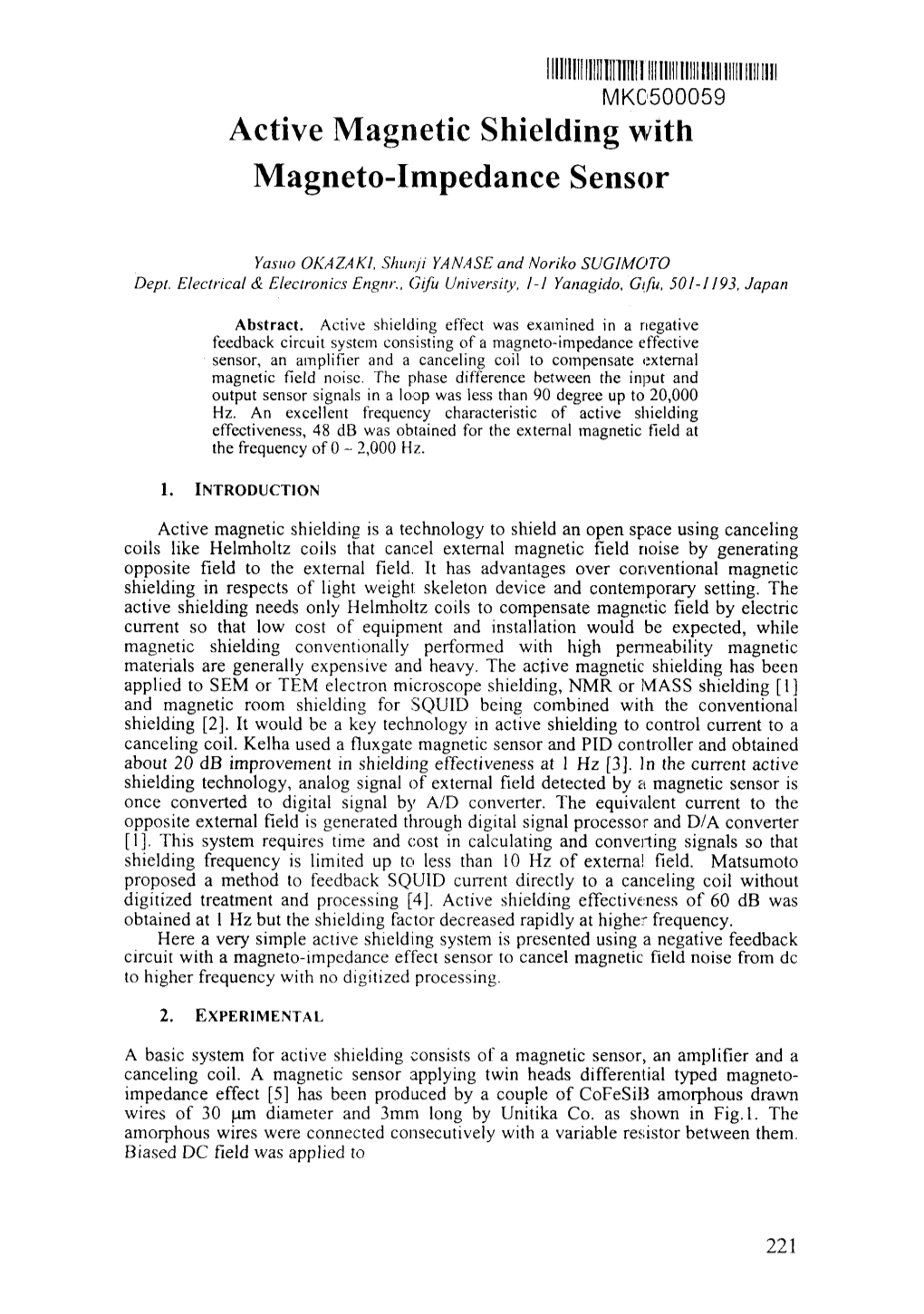 Active Magnetic Shielding with Magneto-Impedance Sensor