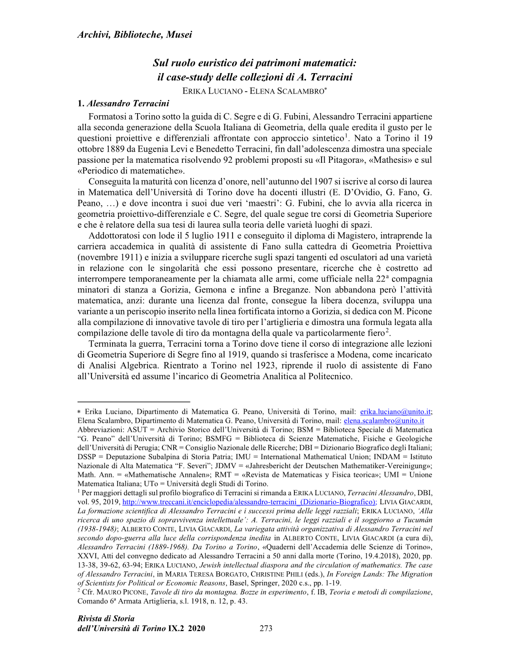 Il Case-Study Delle Collezioni Di A. Terracini ERIKA LUCIANO - ELENA SCALAMBRO 1