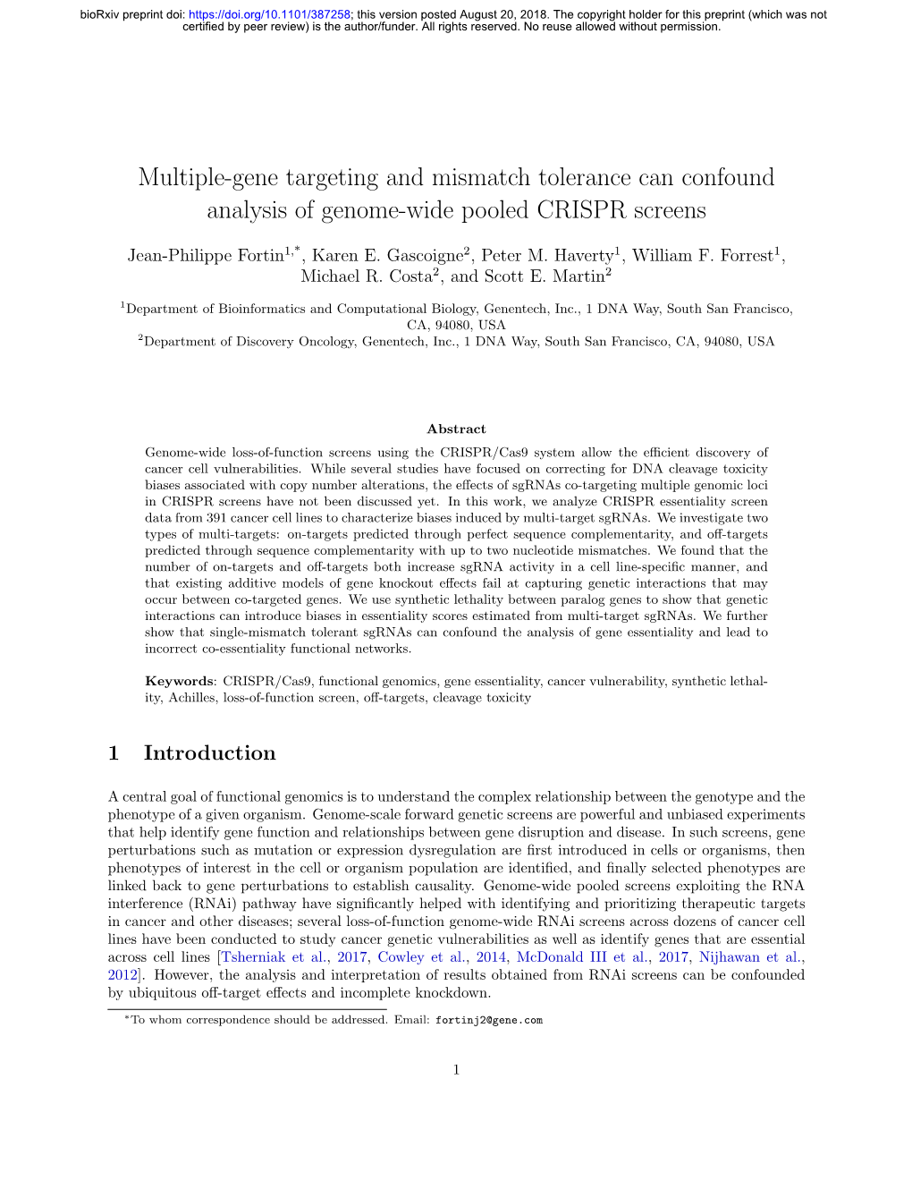 Multiple-Gene Targeting and Mismatch Tolerance Can Confound Analysis of Genome-Wide Pooled CRISPR Screens