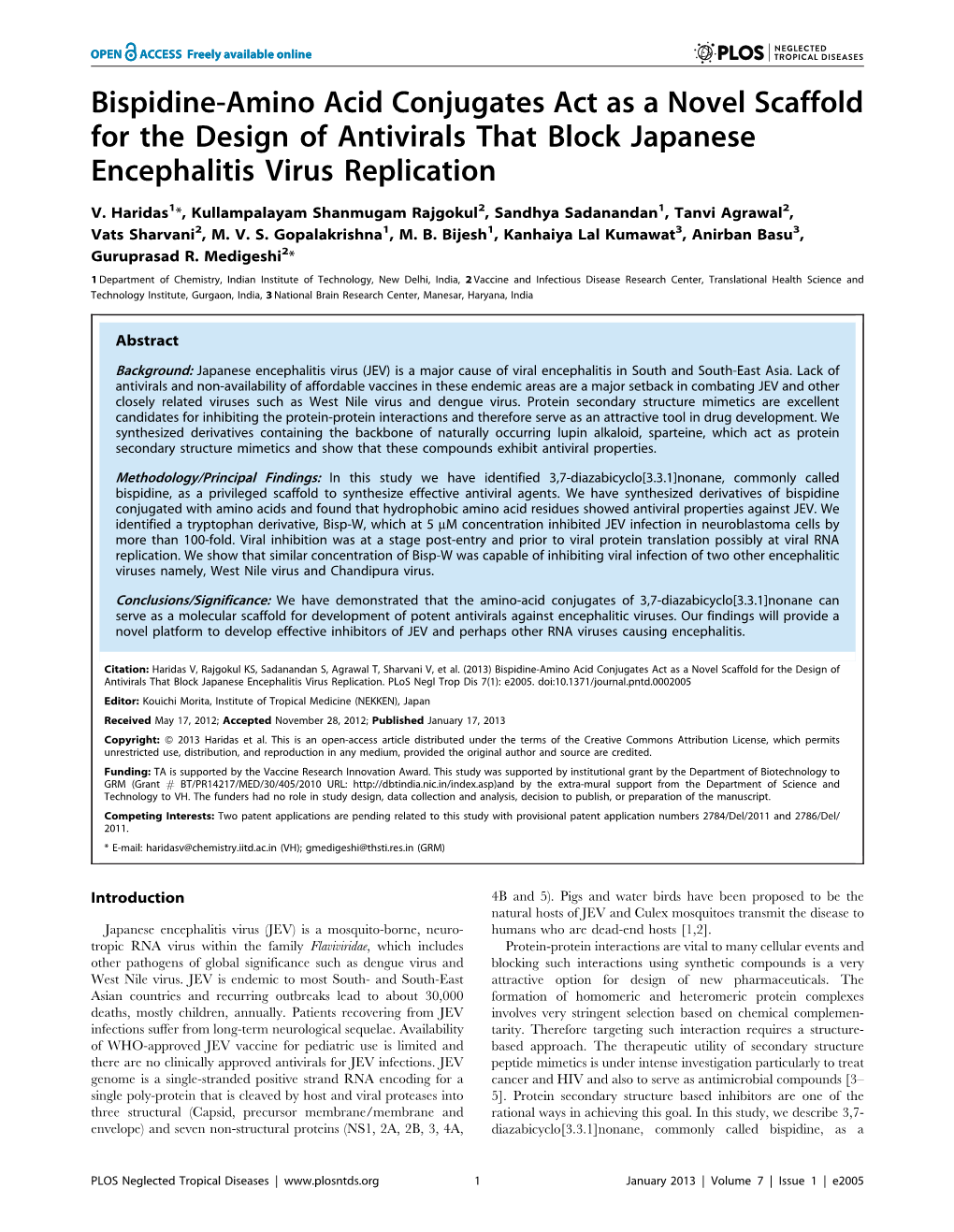 Bispidine-Amino Acid Conjugates Act As a Novel Scaffold for the Design of Antivirals That Block Japanese Encephalitis Virus Replication