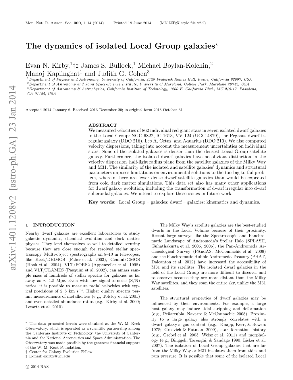 The Dynamics of Isolated Local Group Galaxies 3