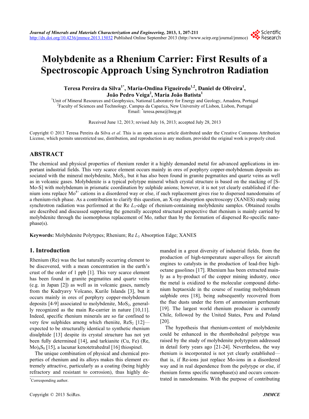 Molybdenite As a Rhenium Carrier: First Results of a Spectroscopic Approach Using Synchrotron Radiation