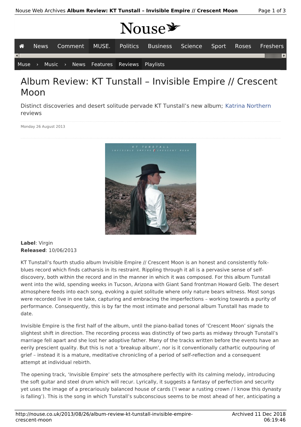 Album Review: KT Tunstall – Invisible Empire // Crescent Moon Page 1 of 3
