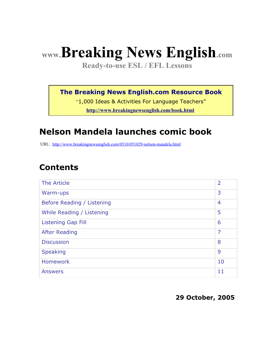 Nelson Mandela Launches Comic Book
