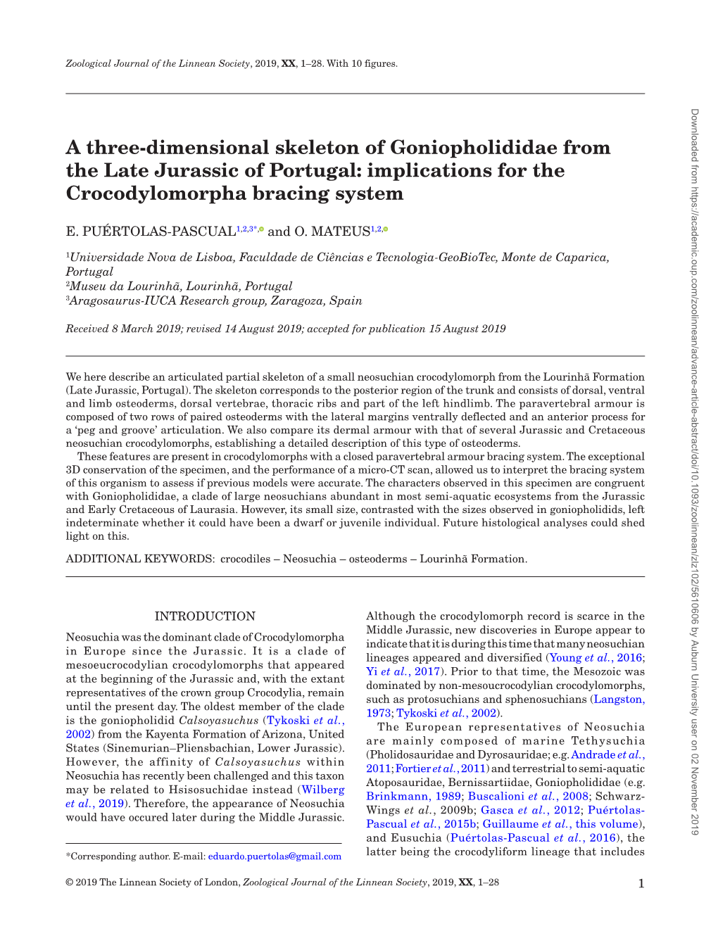 A Three-Dimensional Skeleton of Goniopholididae from the Late Jurassic of Portugal: Implications for the Crocodylomorpha Bracing System