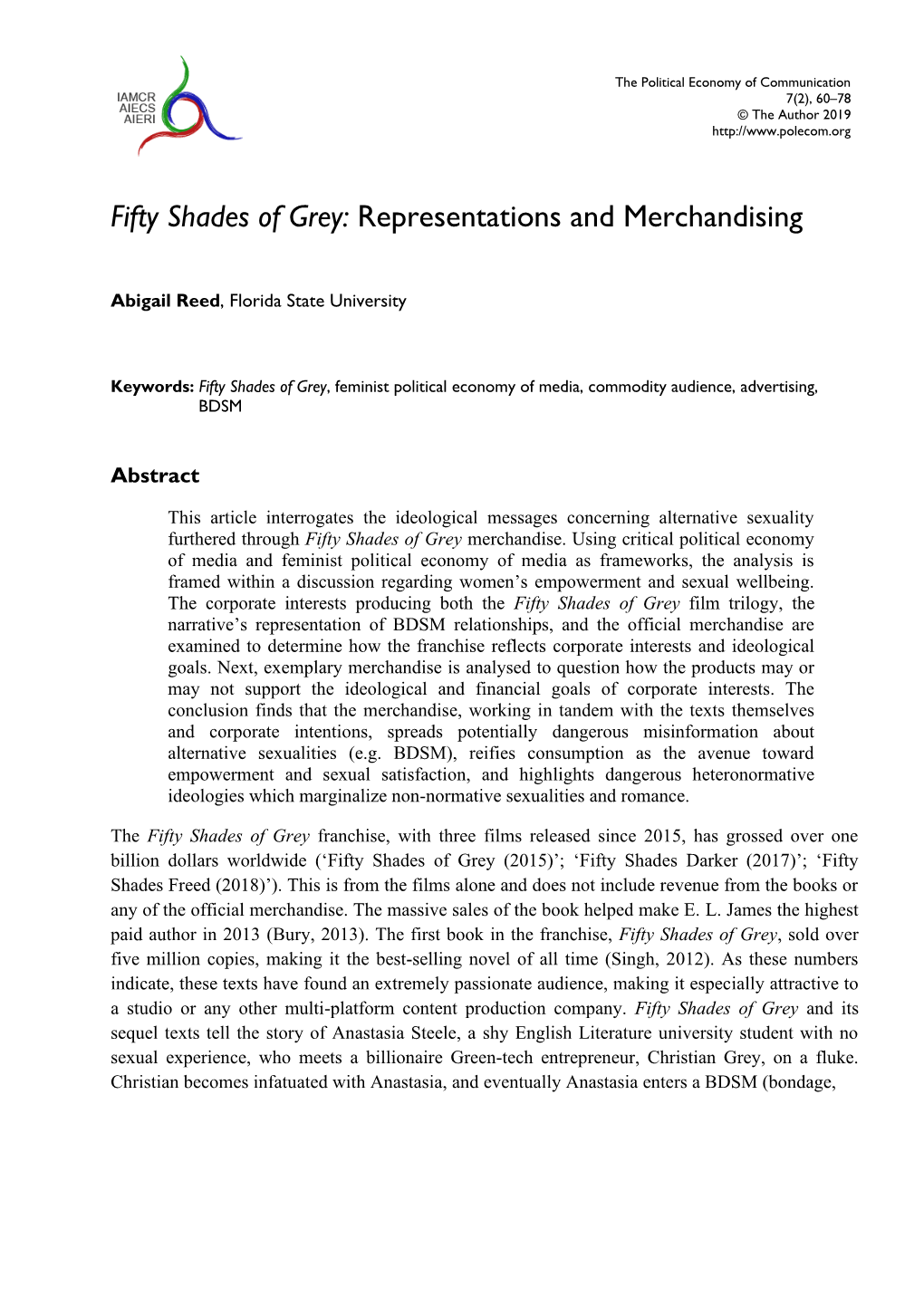 Fifty Shades of Grey: Representations and Merchandising