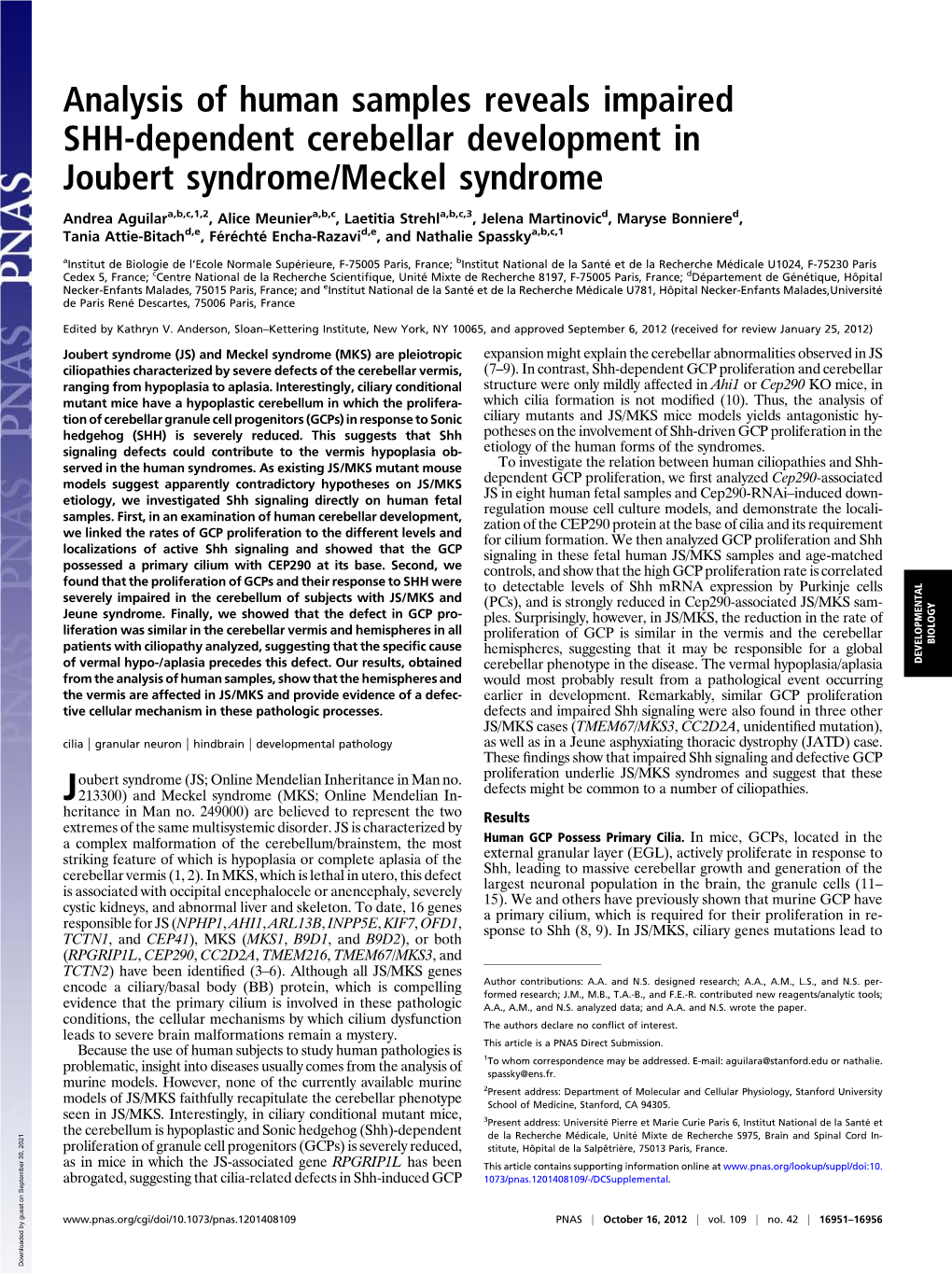 Analysis of Human Samples Reveals Impaired SHH-Dependent Cerebellar Development in Joubert Syndrome/Meckel Syndrome