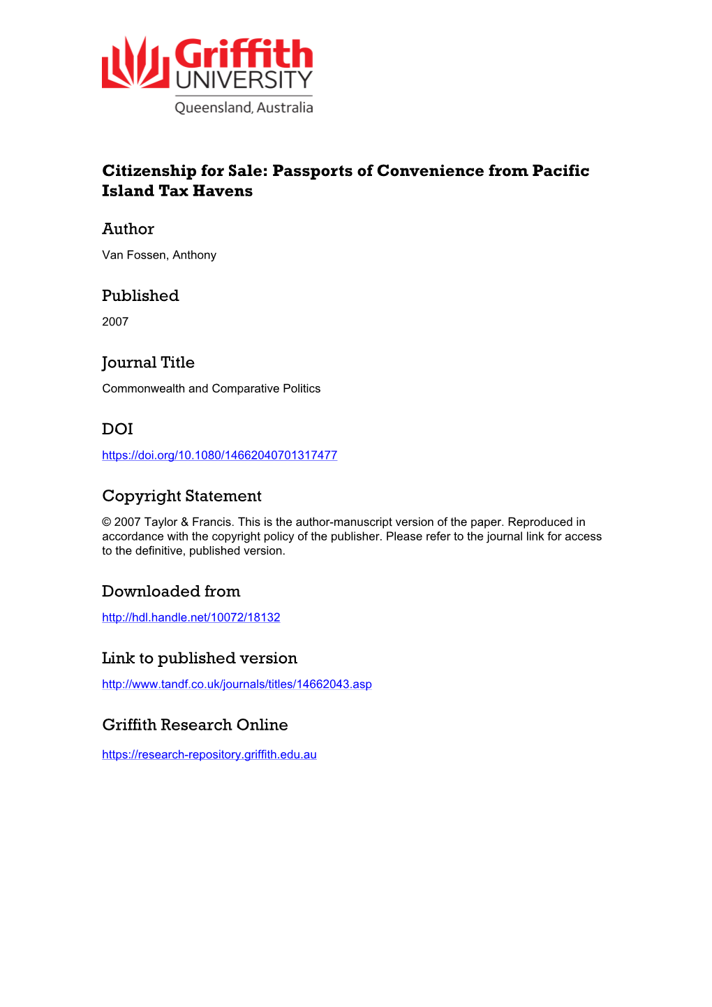 Volume 45, Number 2, Pages 138-163. Citizenship for Sale