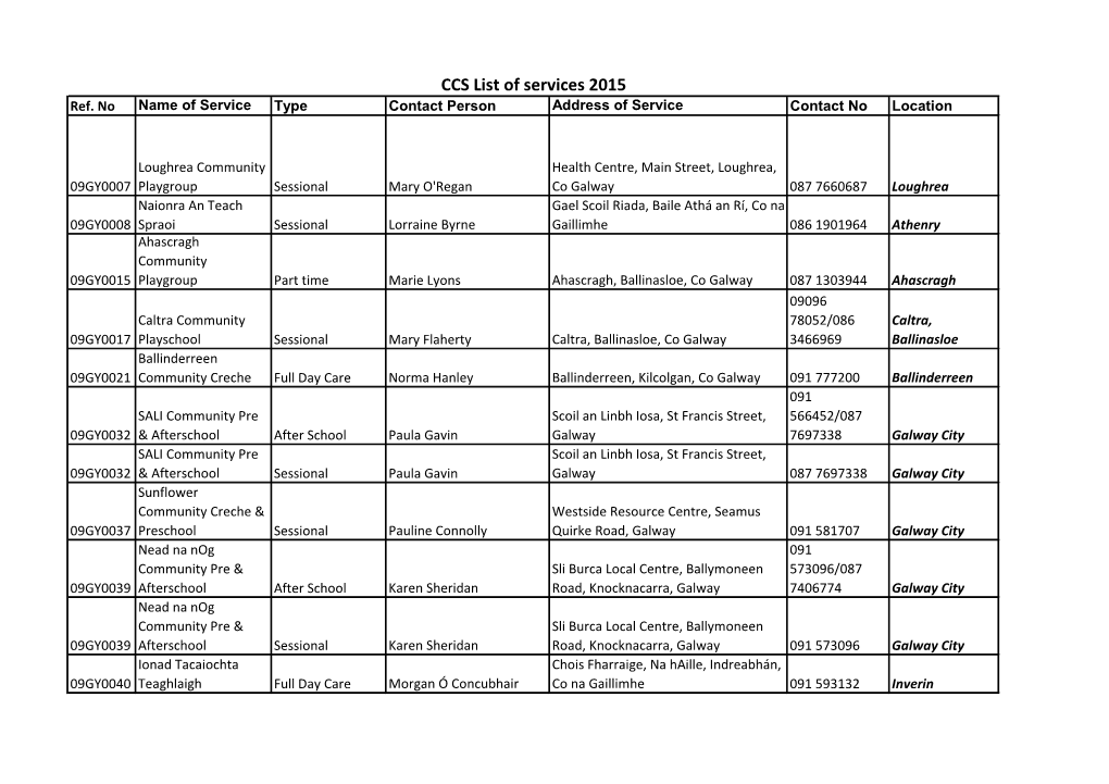 CCS List of Services 2015 Ref