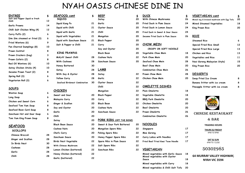 Nyah Oasis Chinese Dine In