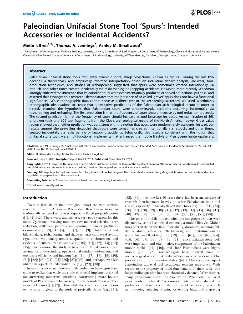 Paleoindian Unifacial Stone Tool ‘Spurs’: Intended Accessories Or Incidental Accidents?