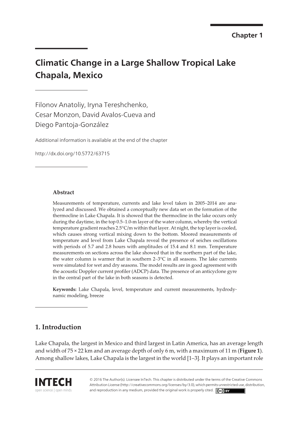 Climatic Change in a Large Shallow Tropical Lake Chapala, Mexico